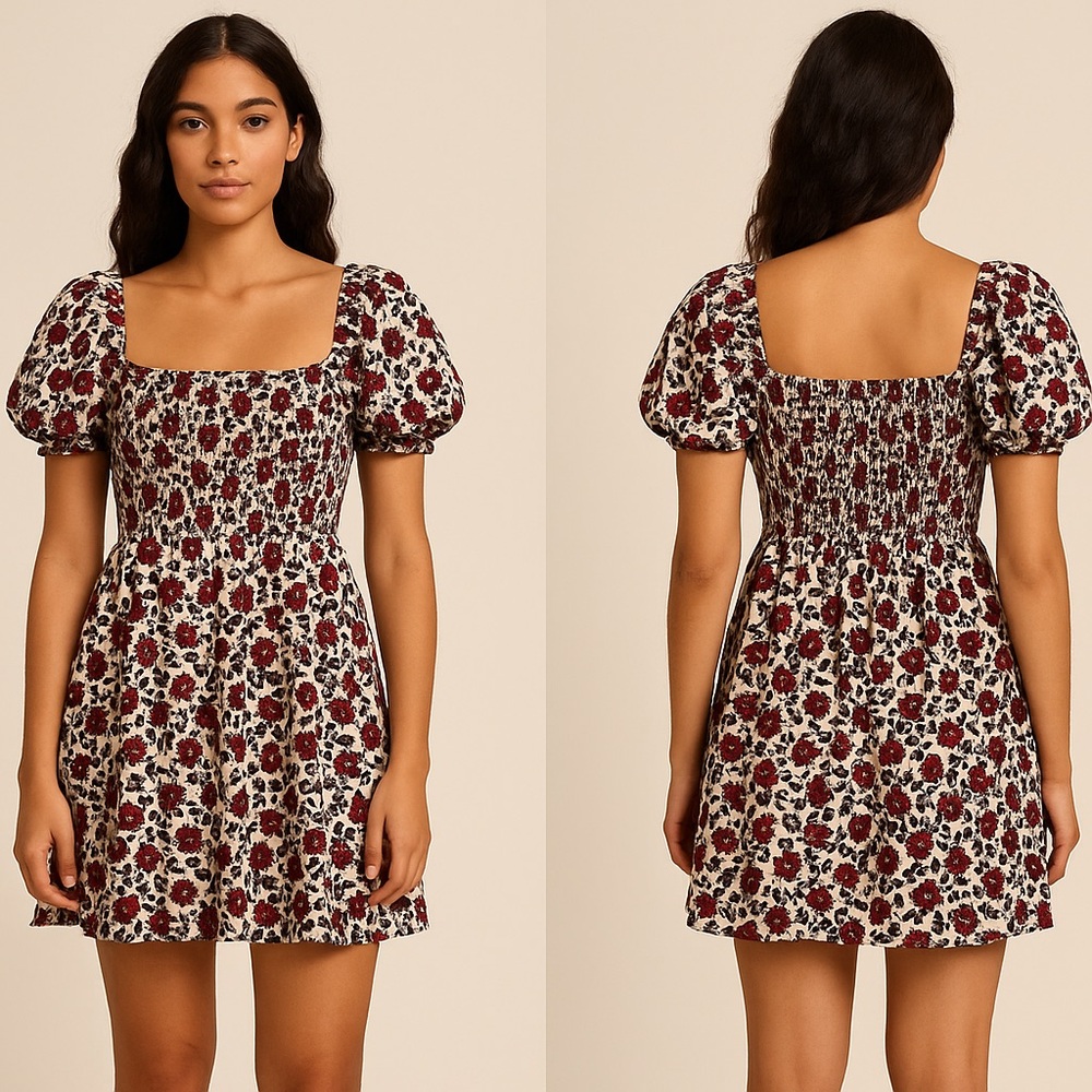B Darlin Women’s Dress Size 11/12 Puff Sleeve Floral Smocked Square Neckline